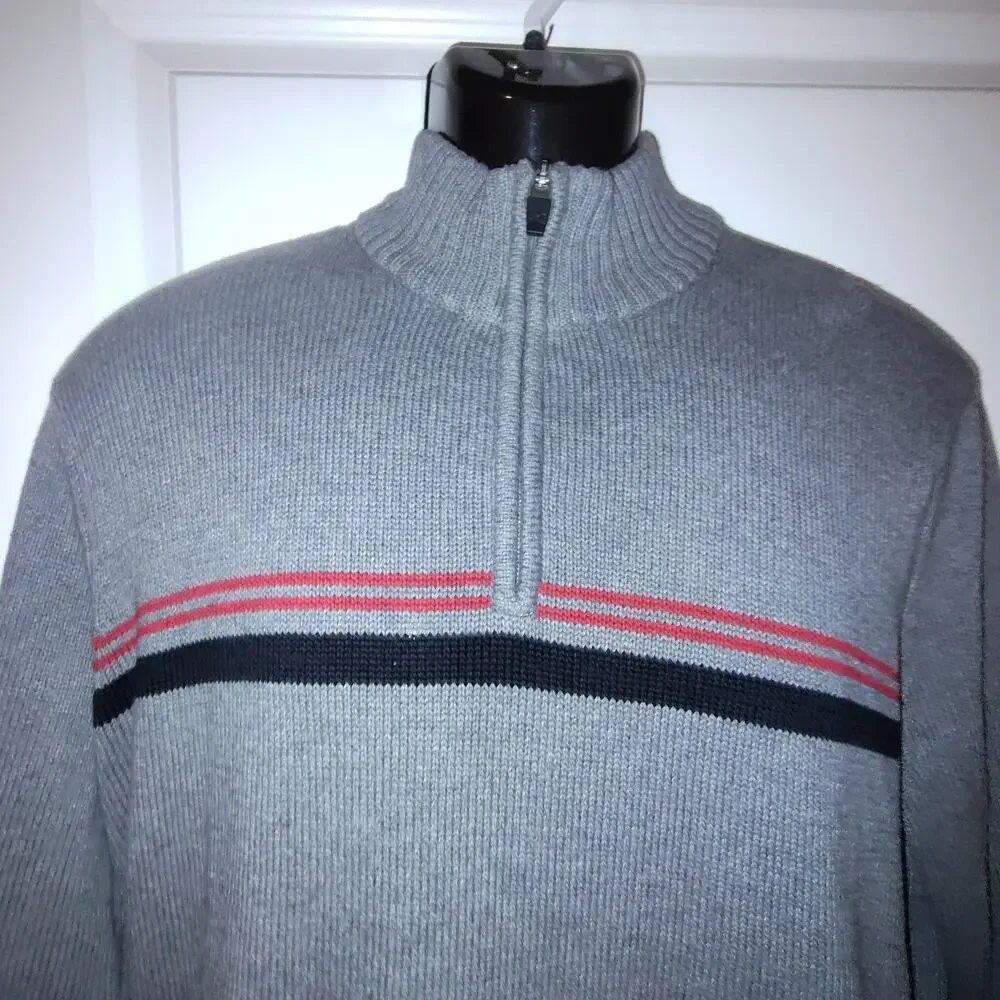 Eddie Bauer Mens Grey Striped Quarter Zip Pullover Sweater Size L Bag 3 - Picture 3 of 4